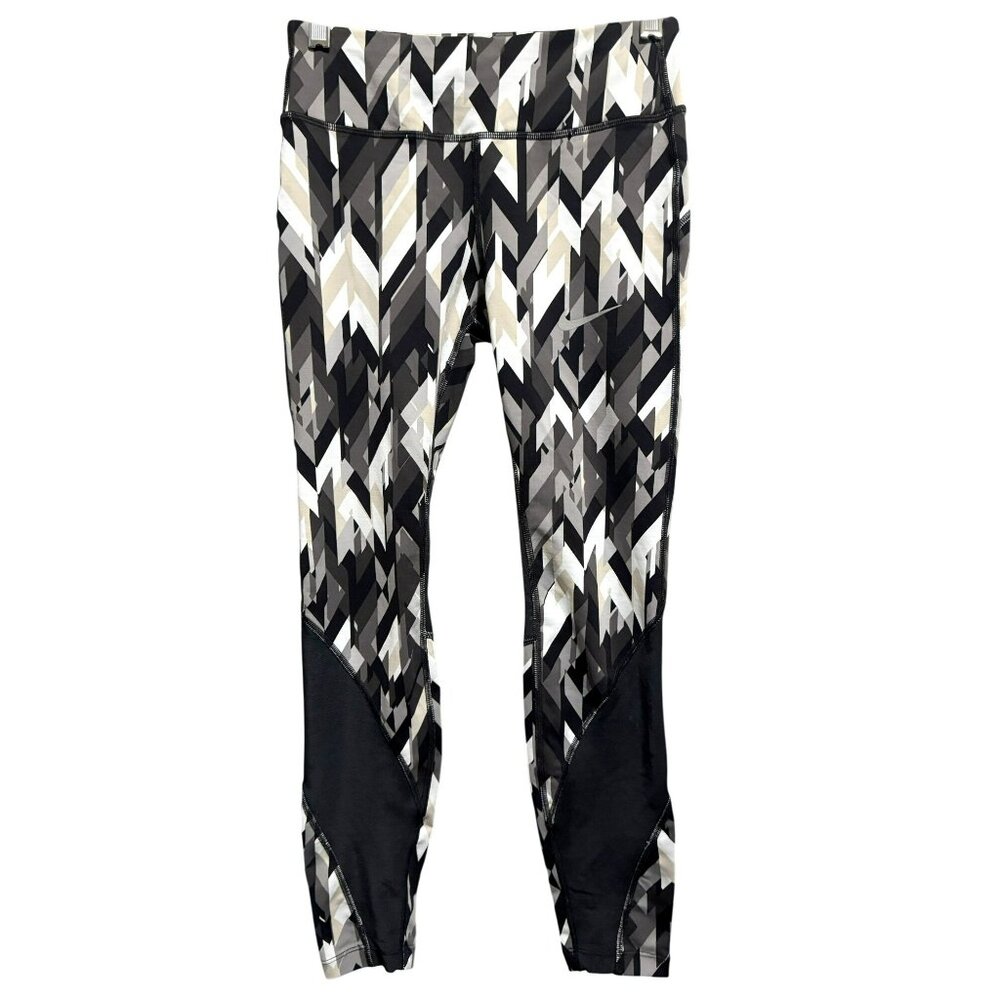 Nike Women's Dri Fit 7/8 Printed Geometric Running Leggings Sz S Mesh Inserts